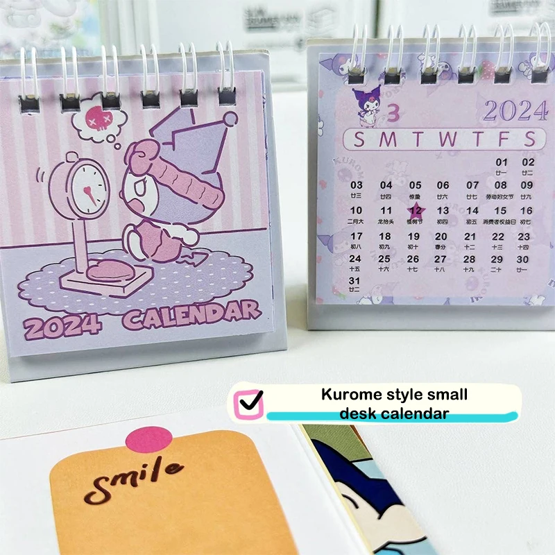 Фото Кавайный Sanrio аниме Cinnamoroll Kuromi Hello Kitty полачко 2424 года мультяшный календарь маленький настольный календарь украшение для стола №5