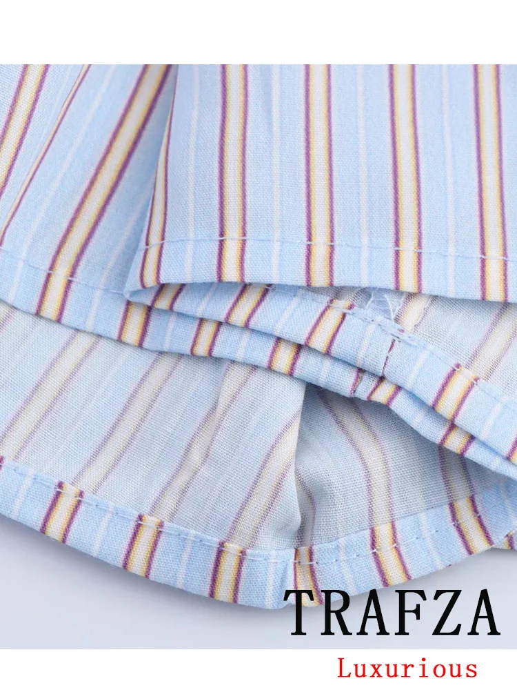 TRAFZA винтажный повседневный шикарный женский костюм с отложным воротником, однобортная свободная блузка, короткие юбки, модные комплекты весны и лета 2025 г. (art.: 3920cd9d76f6b) - 3920cd9d76f6b
