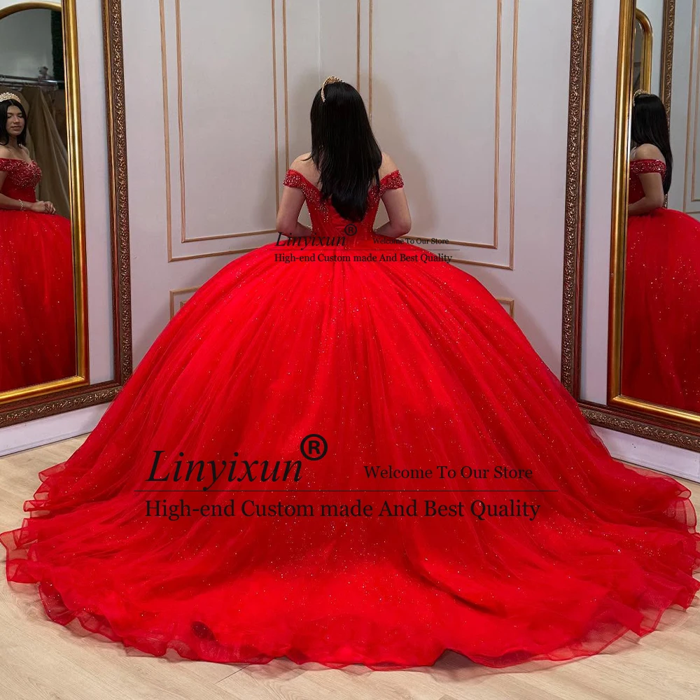 Фото Роскошные блестящие платья Quinceanera, бальные платья с открытыми плечами для дня рождения, банкета, индивидуальные платья без рукавов abiti da cerimonia №3