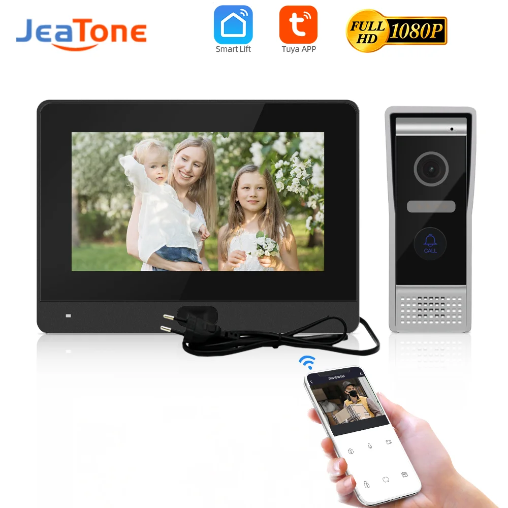 Умный видеодомофон Jeatone с сенсорным экраном, 1080P, Wi-Fi， Широкоугольная водонепроницаемость 