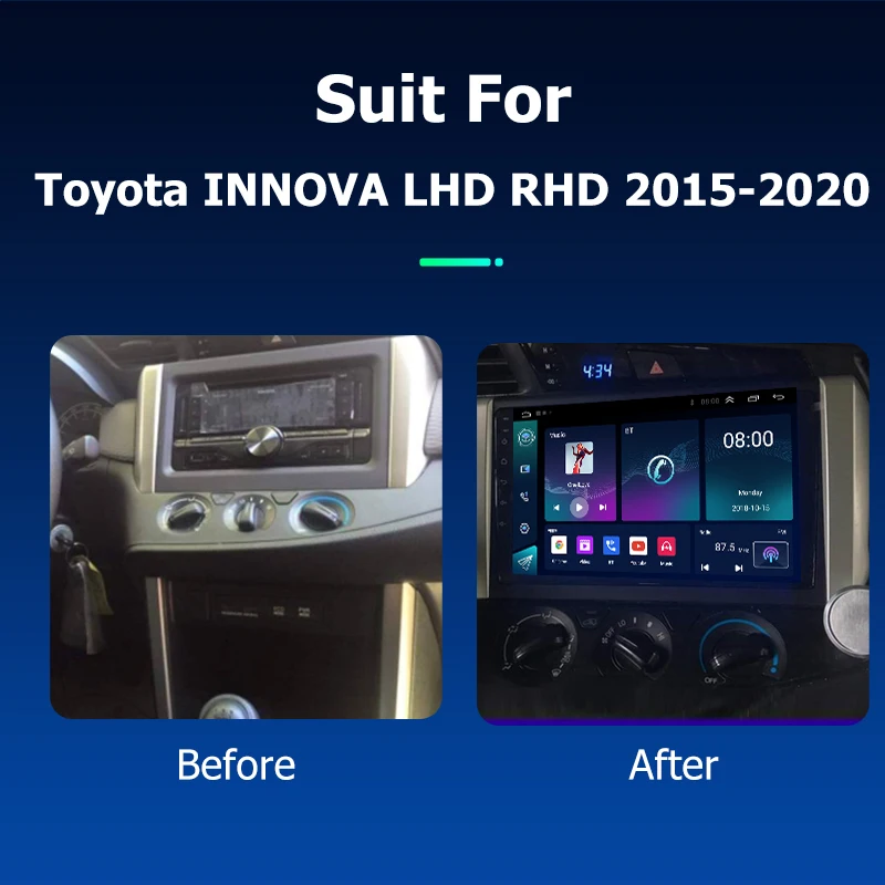 Фото Автомагнитола 9 дюймов, Android 12,0, для Toyota INNOVA LHD RHD 2015 2020, стерео, мультимедийный видеоплеер, головное устройство с навигационным экраном для Carplay №2