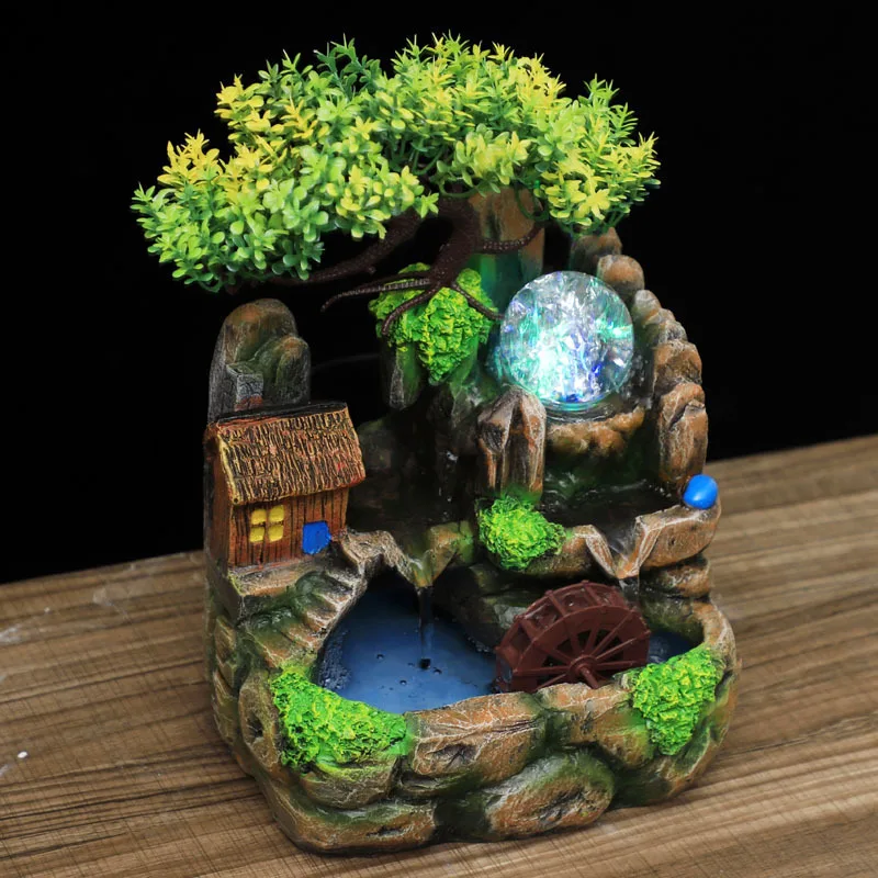 Фото Lucky Feng Shui Светодиодные Фонарики Из Смолы, Каменный Сад, Водные Объекты, Украшения Для Офисного Стола С Распылителем №5