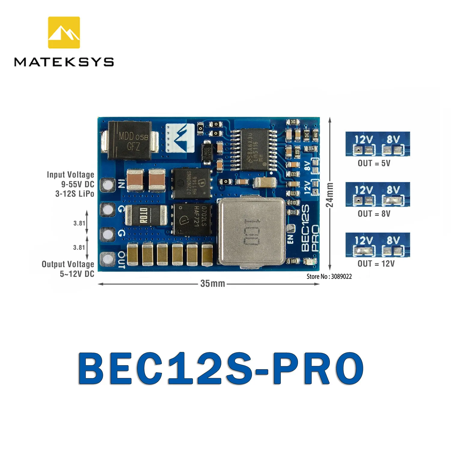 Matek системы 9-55 в до 5 В/8 в/12V-5A BEC12S-PRO регулятор напряжения BEC силовой модуль 5,2 В/8 в/12 PDB для FPV радиоуправляемого дрона с фиксированным крылом
