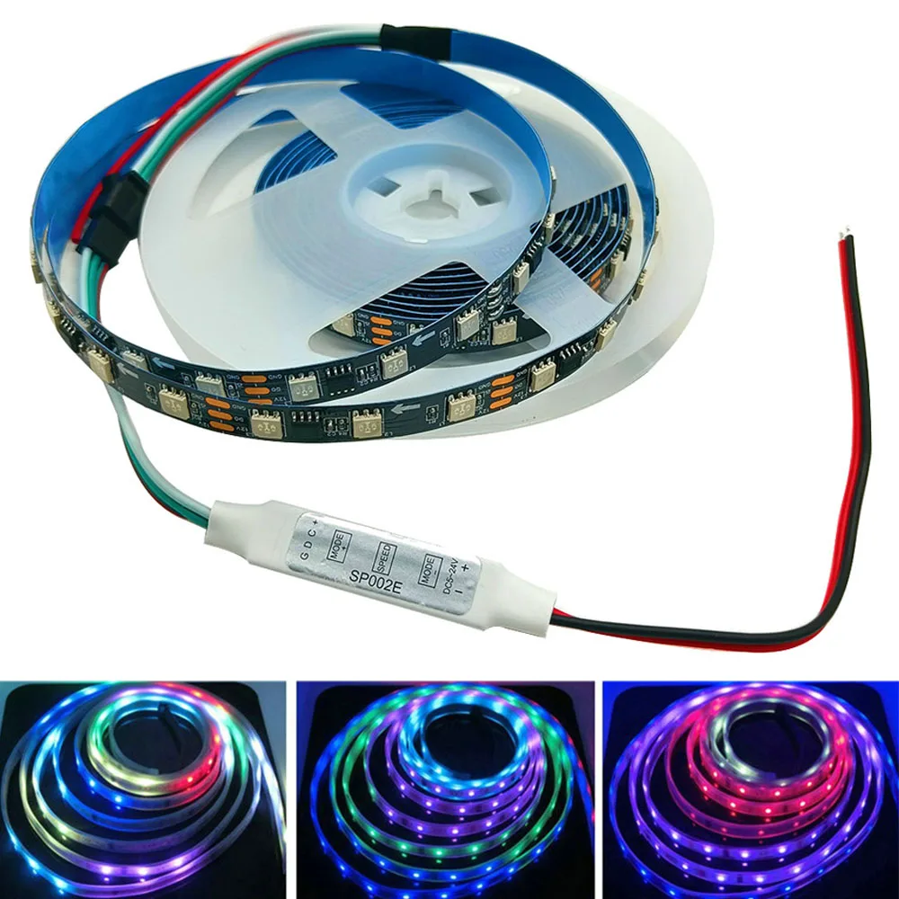 USB Sp002e WS2812B, 5 В, 1 м, 30 светодиодов, черная печатная плата, водонепроницаемая, оригинальная, Адресуемая умная RGB Пиксельная лента