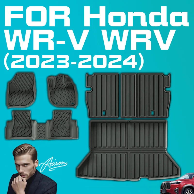 Для Honda WR-V RHD 2023-2024 Коврики TPE 3D Всепогодный водонепроницаемый полный комплект с подкладкой в багажник с правым рулем, индивидуальная посадка