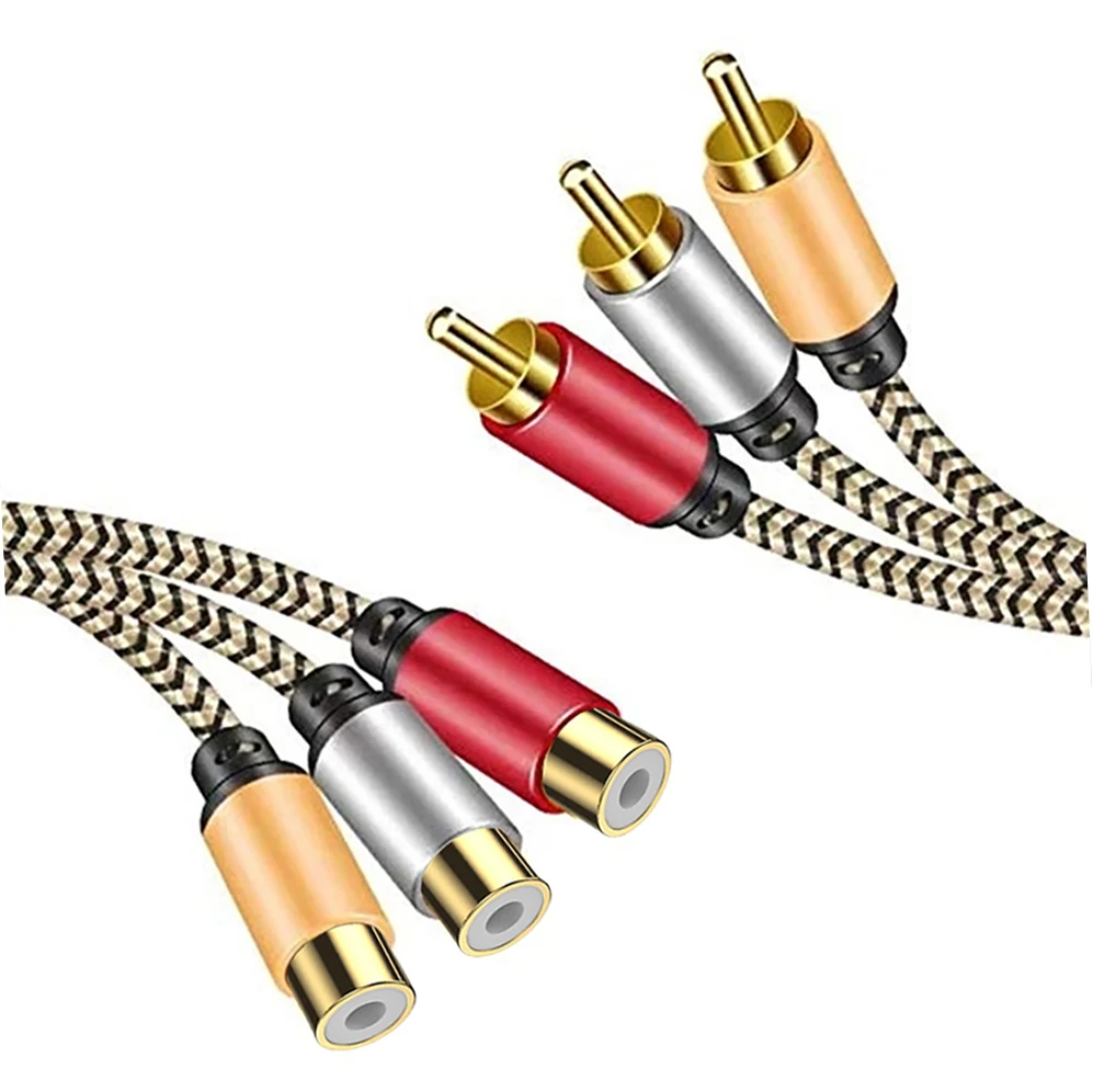Удлинительный кабель 2RCA, 3RCA, 3RCA, 3RCA, нейлоновая оплетка, 3RCA
