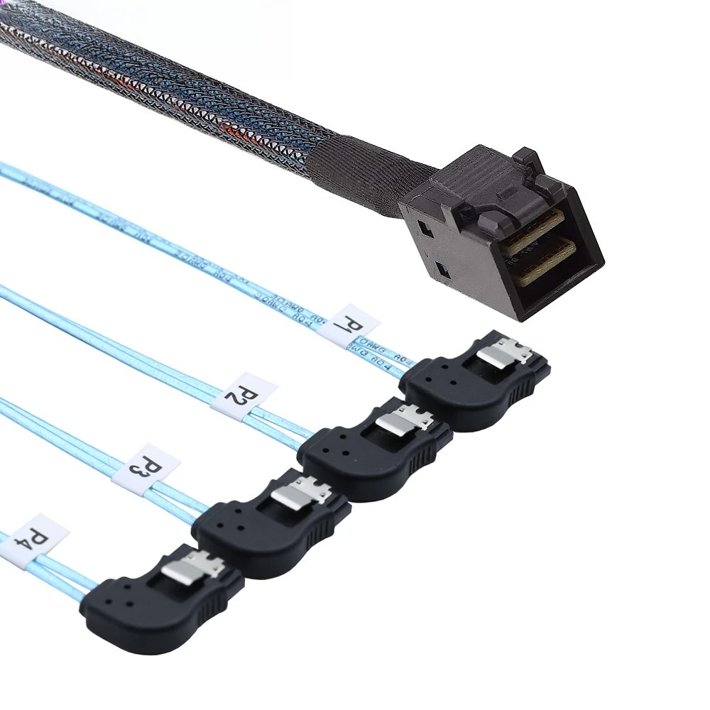 Фото Mini SAS SFF-8643 — 4 SATA 7P, двигатель серверного кабеля с левым поворотом, опционально 0,5 м, 1 м №5
