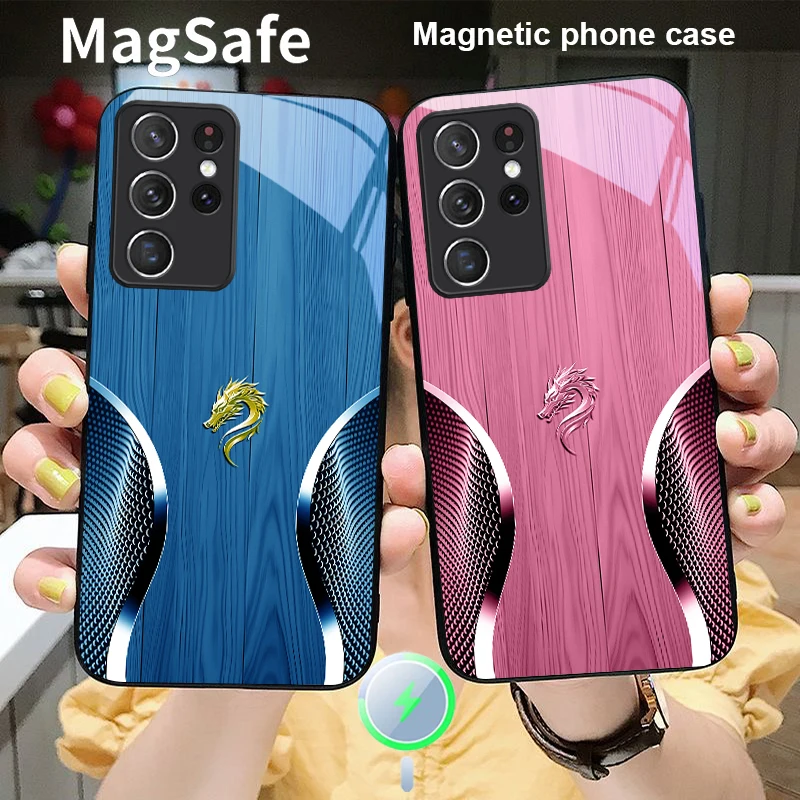 Голова Golden Dragon для Samsung S 25 S25 Edge S25Ultra S8 S9 S10 20 S21 Pro S22 Plus S23 FE S24 Ultra Magsafe Glass Чехол для телефона