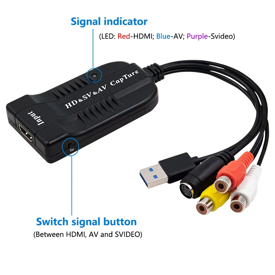 Фото Карта видеозахвата USB2.0 HD/RCA/S-видео в USB-устройство захвата аудио-видео VHS в цифровой преобразователь для Hi8 DVD PS4 №4