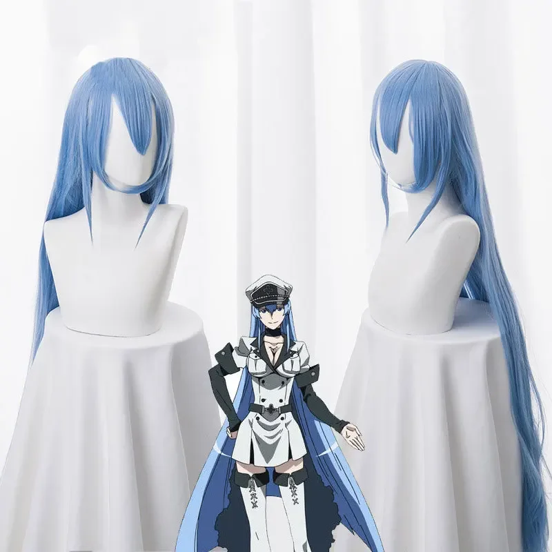 Фото Akame Ga KILL! Esdeath 100 см длинные прямые парики для косплея, высококачественные термостойкие синтетические искусственные волосы, голубые искусственные аниме №2