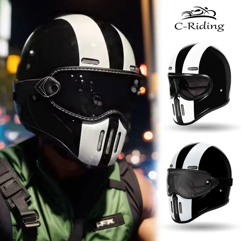 Винтажный шлем TT & COCASCOS на все лицо, шлем для Кафе Racer, яркий, оболочка из стекловолокна, шлем с открытым лицом, японский высококачественный мотоцикл