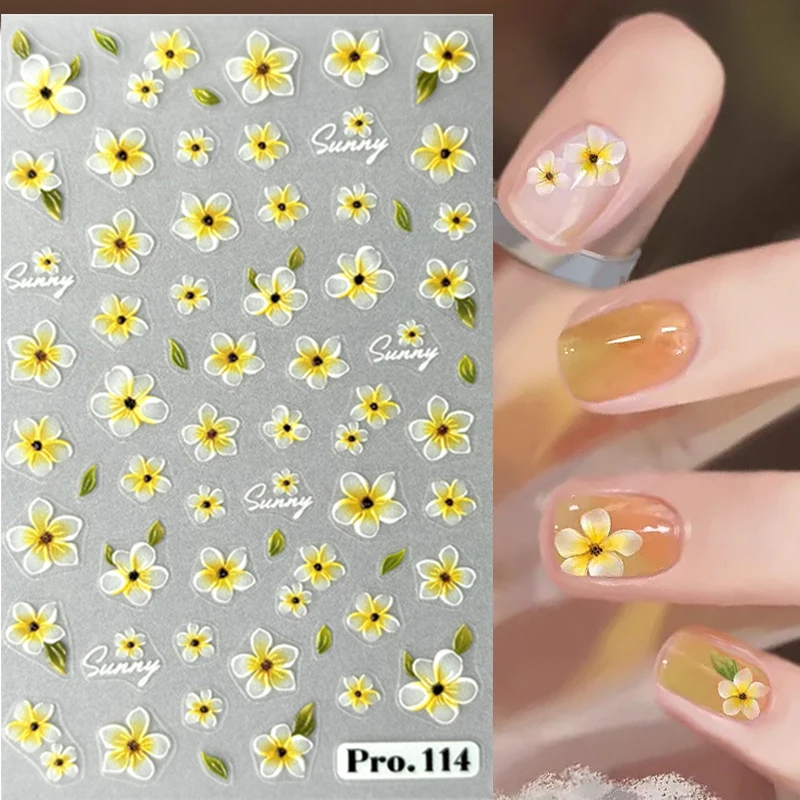 Фото 3D Flowers Nail Art Sticker White Black Yellow Petals Floral Adhesive Sliders Manicure Nail Stickers Decoration For Nail Tips №5