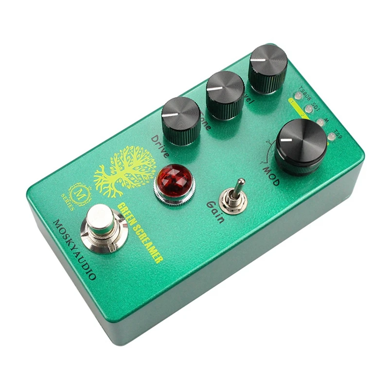 Фото Педаль эффектов MOSKYAUDIO для гитары Overdrive TS9/TS808, зеленый экран, функция True Bypass, аксессуары для процессора гитарных эффектов №3
