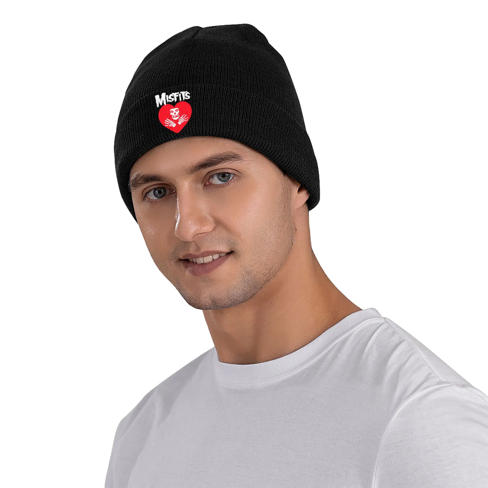 Фото Шапки на заказ Love Misfits Skull Skullies для мужчин и женщин, трендовая зимняя теплая вязаная шапка для взрослых, хеви-метал, рок-капот, шапки №4
