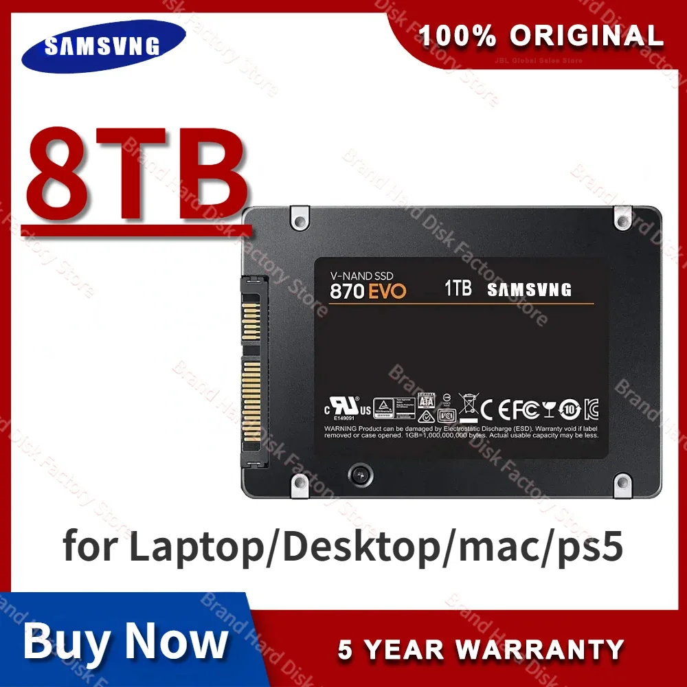 Внутренний твердотельный накопитель 8 ТБ 870 EVO, жесткий диск SSD 2,5 дюйма Sata III 4 ТБ, твердотельный накопитель, жесткий диск для ноутбука, микрокомпьютера, настольного компьютера