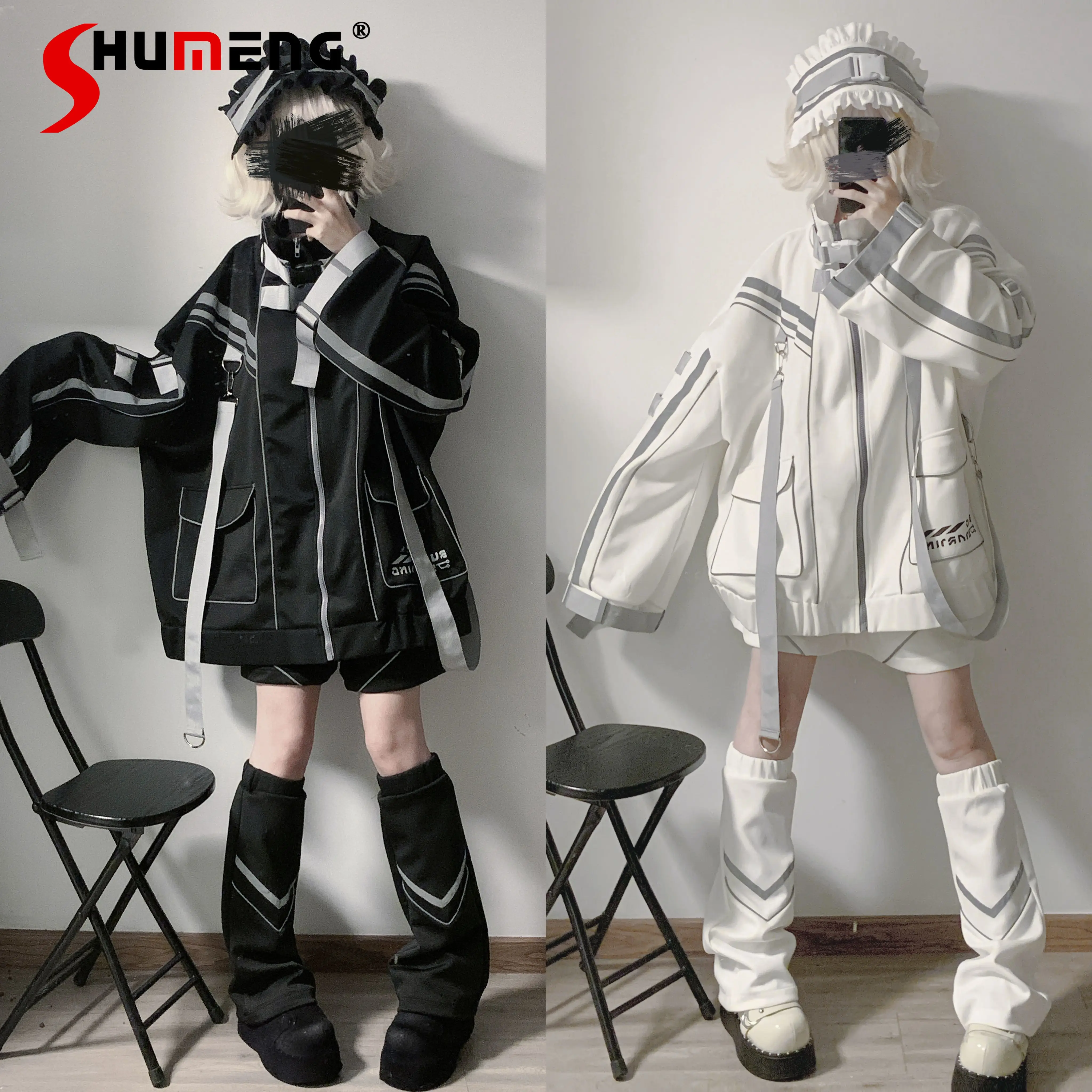 Subculture Y2k Спортивная одежда Осенний новый японский Harajuku Эстетический свободный кардиган Куртка Шорты Повязка на голову Повязка на голову Комплект из 4 предметов Пальто и куртки