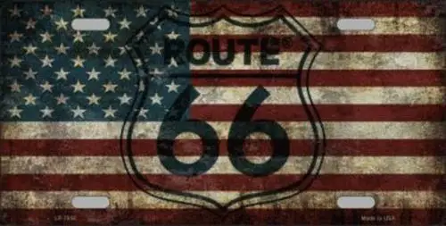 Винтажный металлический жестяной номерной знак Route 66 с американским флагом для автомобиля