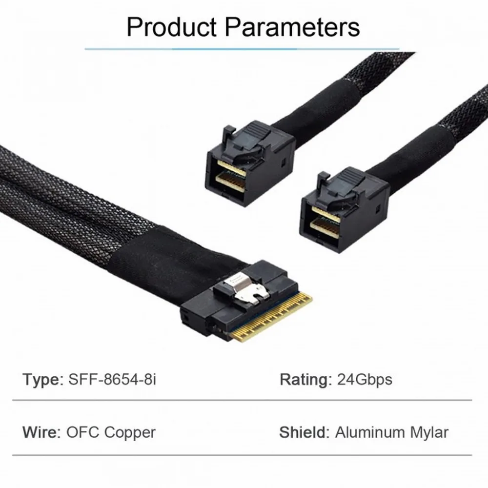 Высокоскоростной PCIe 4.0 SlimSAS SFF-8654 8i 74pin к двойному кабелю SFF-8643 4i Mini SAS HD 0,5 м или 0,8 м