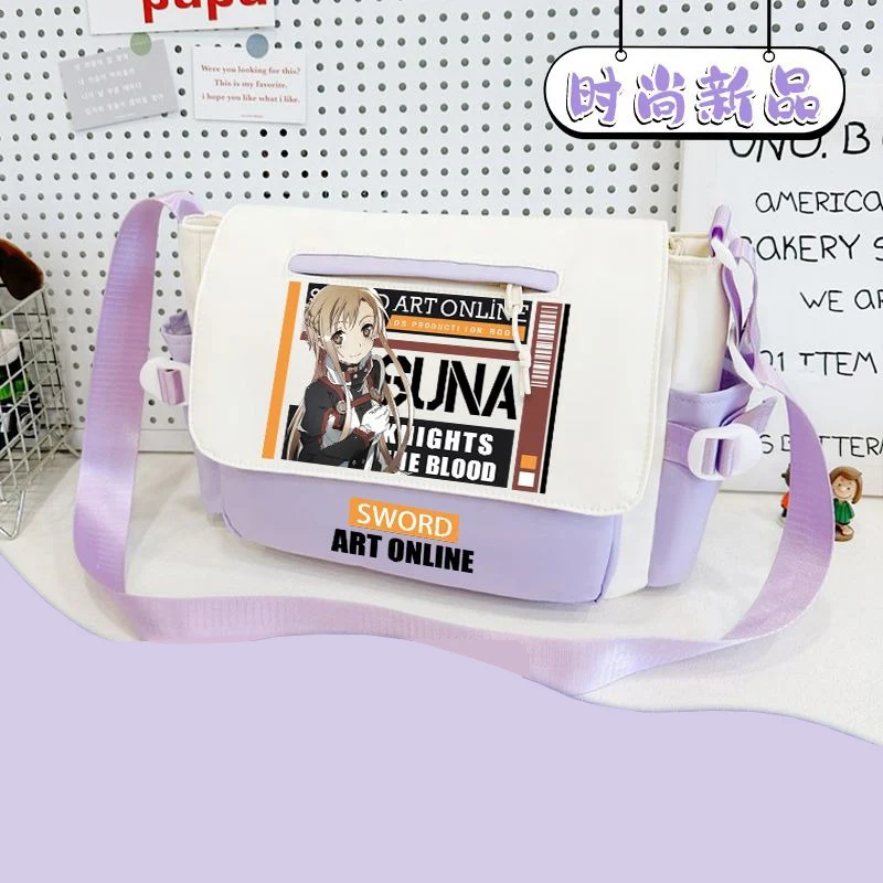 Sword Art Online, Сумка на плечо, Милый кавайный стиль, черный, белый, синий, розовый, фиолетовый, Word Art Online, дети-подростки, сумки через плечо в стиле аниме, школьные сумки для девочек и мальчиков