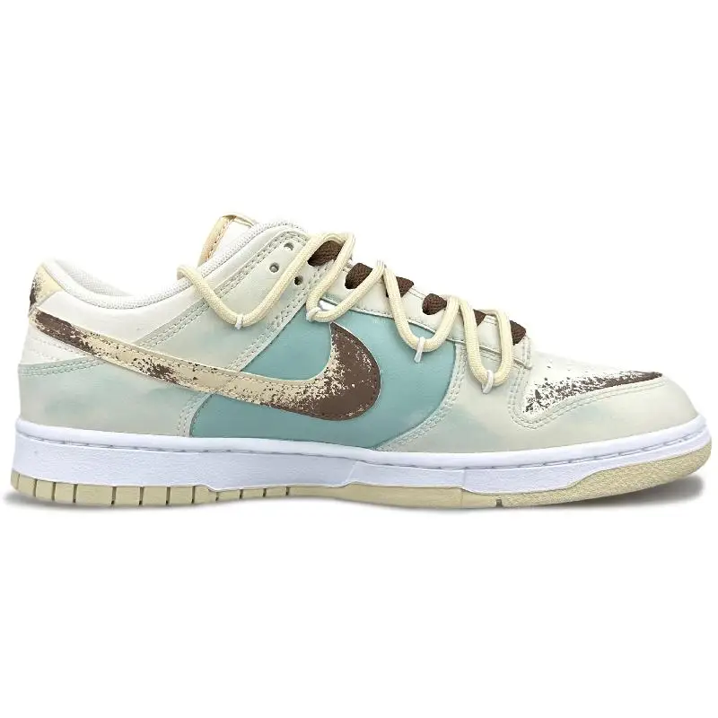 Фото 【Настроить】Nike Dunk Обувь для скейтбординга Мужские низкие кроссовки бежевого/синего/коричневого цвета DV0831-003 №3