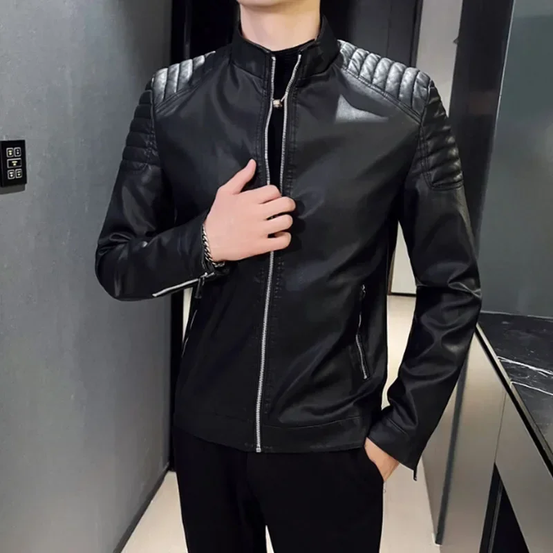 Фото Lim Fit куртка из искусственной кожи мужские противоветровые мотоциклетные куртки мужские байкерские пальто мужская модная кожаная куртка осенний тренд мотоциклетная куртка S №5