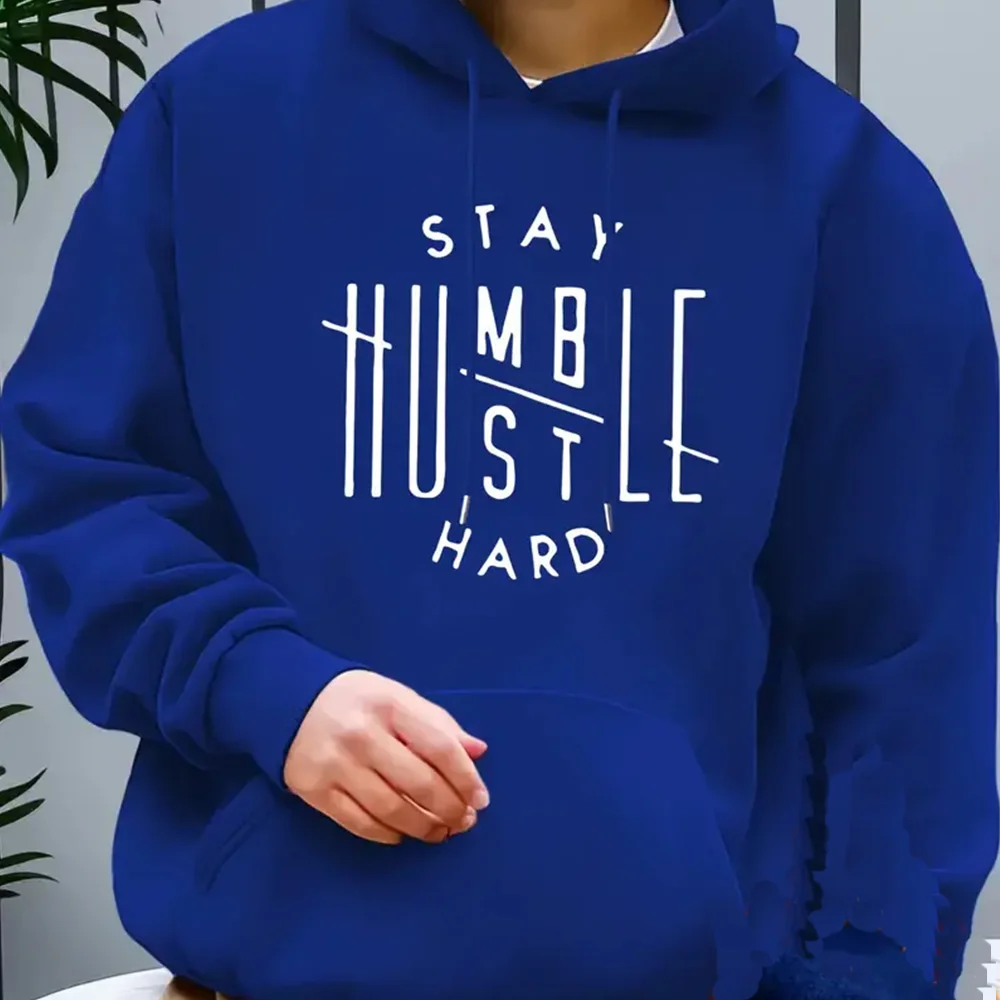 Фото Толстовка с принтом Stay Humble and Hustle, классная мужская толстовка, мужской повседневный пуловер с капюшоном, сумка с карманом крысы, уличная одежда, зима-осень №3