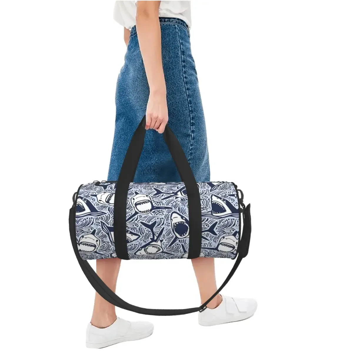 Фото Ocean Funny Shark Gym Bag Модные водонепроницаемые спортивные сумки Аксессуары для спортзала Чемодан на заказ Сумка Симпатичная сумка для фитнеса для мужчин и женщин №5