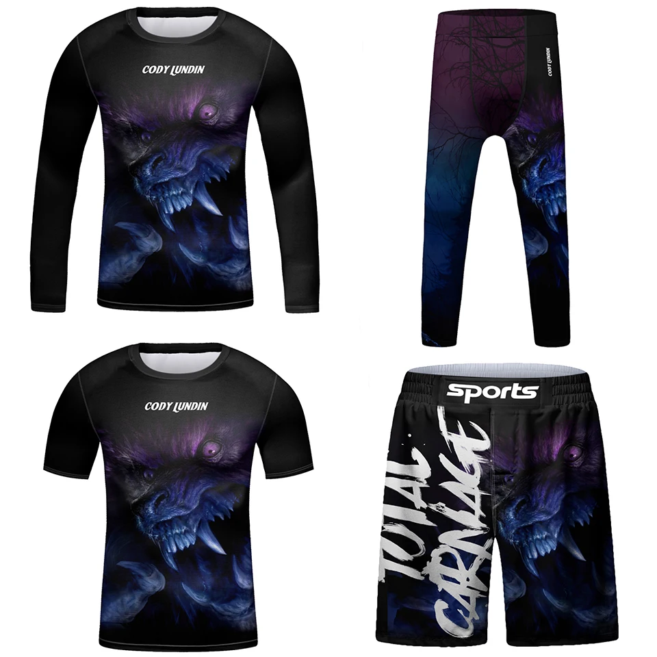 Фото Футболка Jiu jitsuRashguard + шорты для ММА, 4 шт./комплект №3