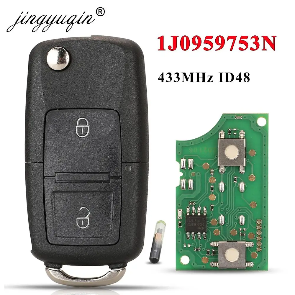 Jingyuqin 433 МГц Дистанционный Автомобильный Брелок ID48 2BTN Flip Style Для Volkswagen VW Beetle Bora Golf SEAT Toledo Skod...