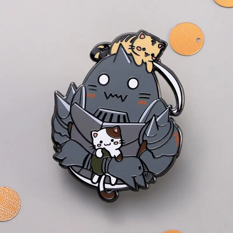 Фото Hot Anime Fullmetal Alchemist Figure Alphonse Elric Q-Version Cute Alloy Brooch Cosplay Decoration Bag Jewelry Accessories Toys №2