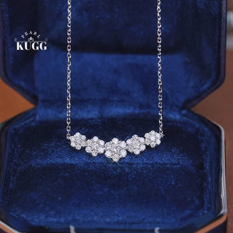 KUGG 100% ожерелье из белого золота 18 карат, элегантная форма Smlie, 0,75 карата, ожерелье с подвеской из настоящего натурального бриллианта для женщин, свадебные украшения