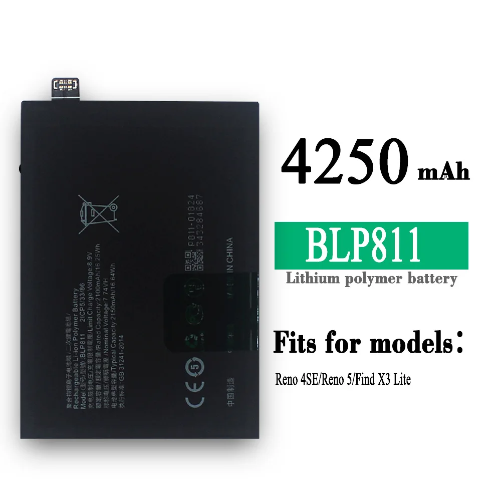 Новый, совместимый с OPPO Reno 4SE Reno 5 Find X3 Lite BLP811, аккумулятор для телефона 4250 мАч, литиевая батарея высокого качества