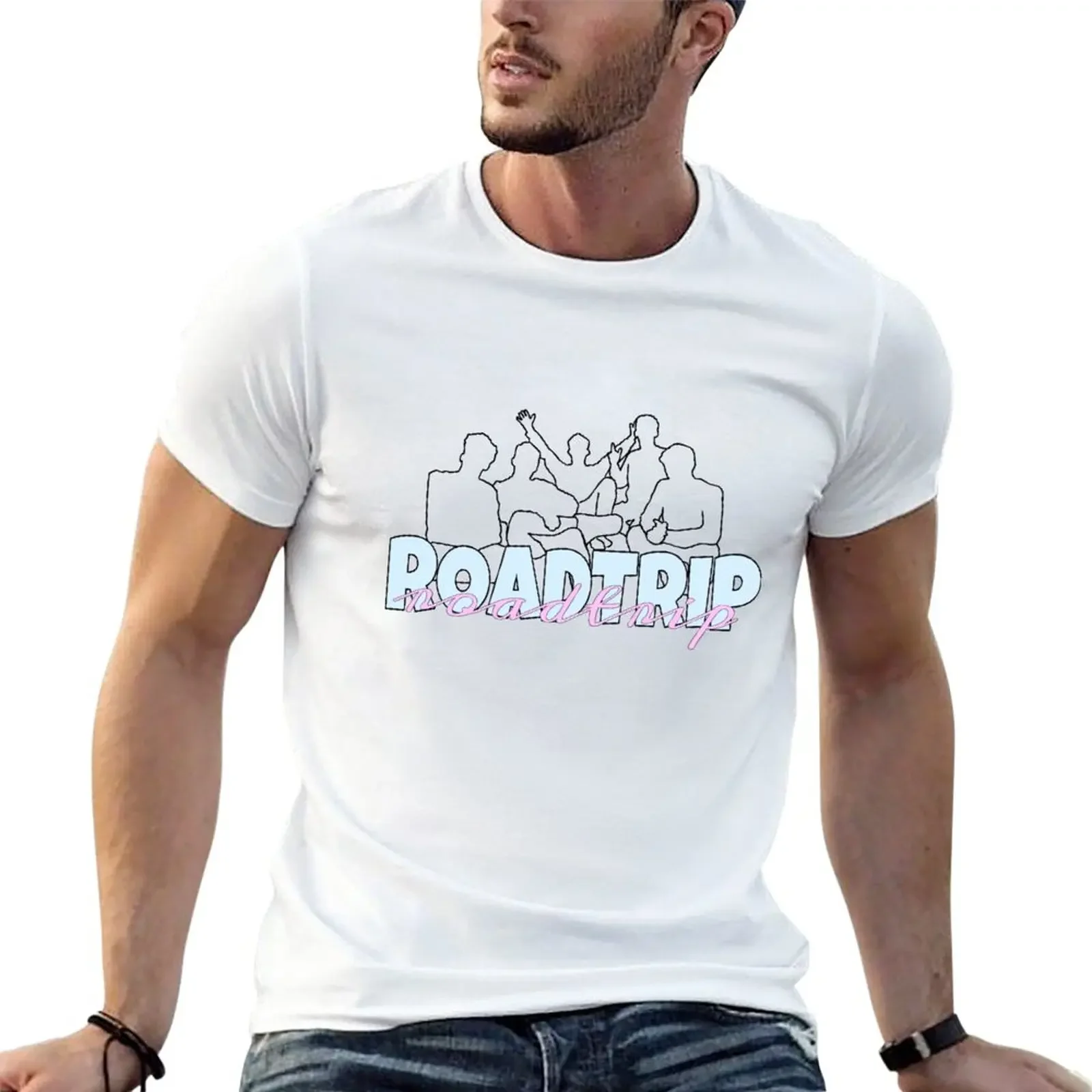 Футболка Roadtriptv с белым контуром, летняя одежда, принты с животными для мальчиков, футболки для мужчин, хлопок