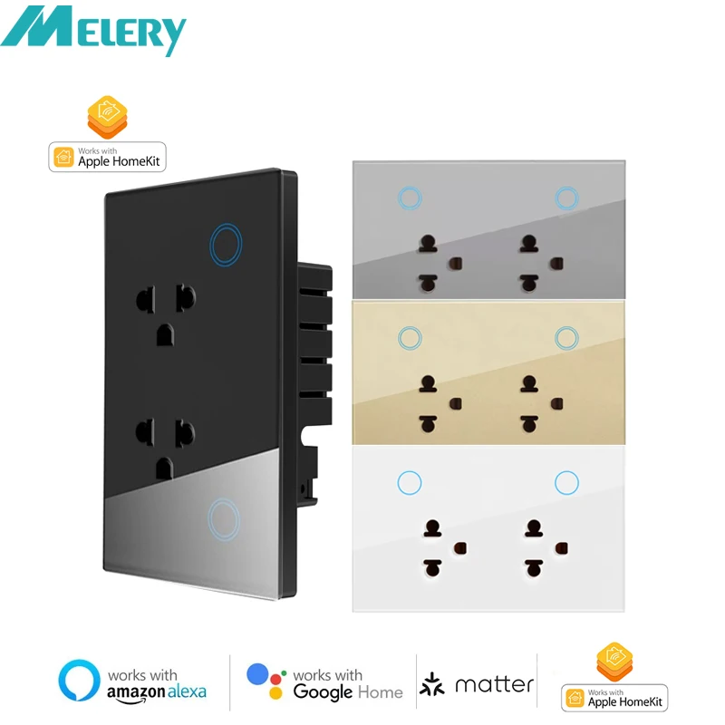 Melery Matter Wi-Fi Smart Thailand Розетка Сенсорная стеклянная панель Розетка Голосовое дистанционное управление Приложение Homekit Alexa Google Home