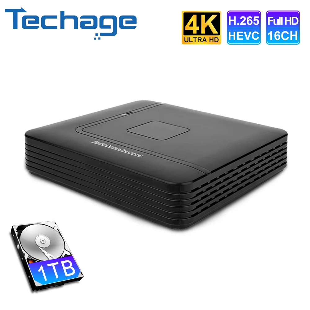 Techage H.265 16CH 8MP Мини CCTV NVR Ultra HD 4K/5MP/4MP/3MP Видеорегистратор с обнаружением движения P2P для системы безопасности IP-камеры