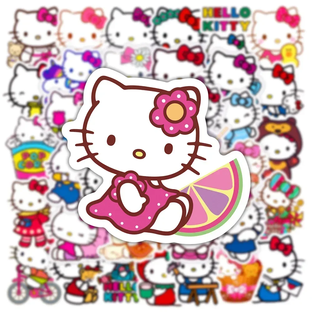 Фото 50 Шт., Разноцветные Мультяшные Наклейки «Hello Kitty», Водонепроницаемые Виниловые Наклейки Для Ноутбуков, Скейтбордов №4