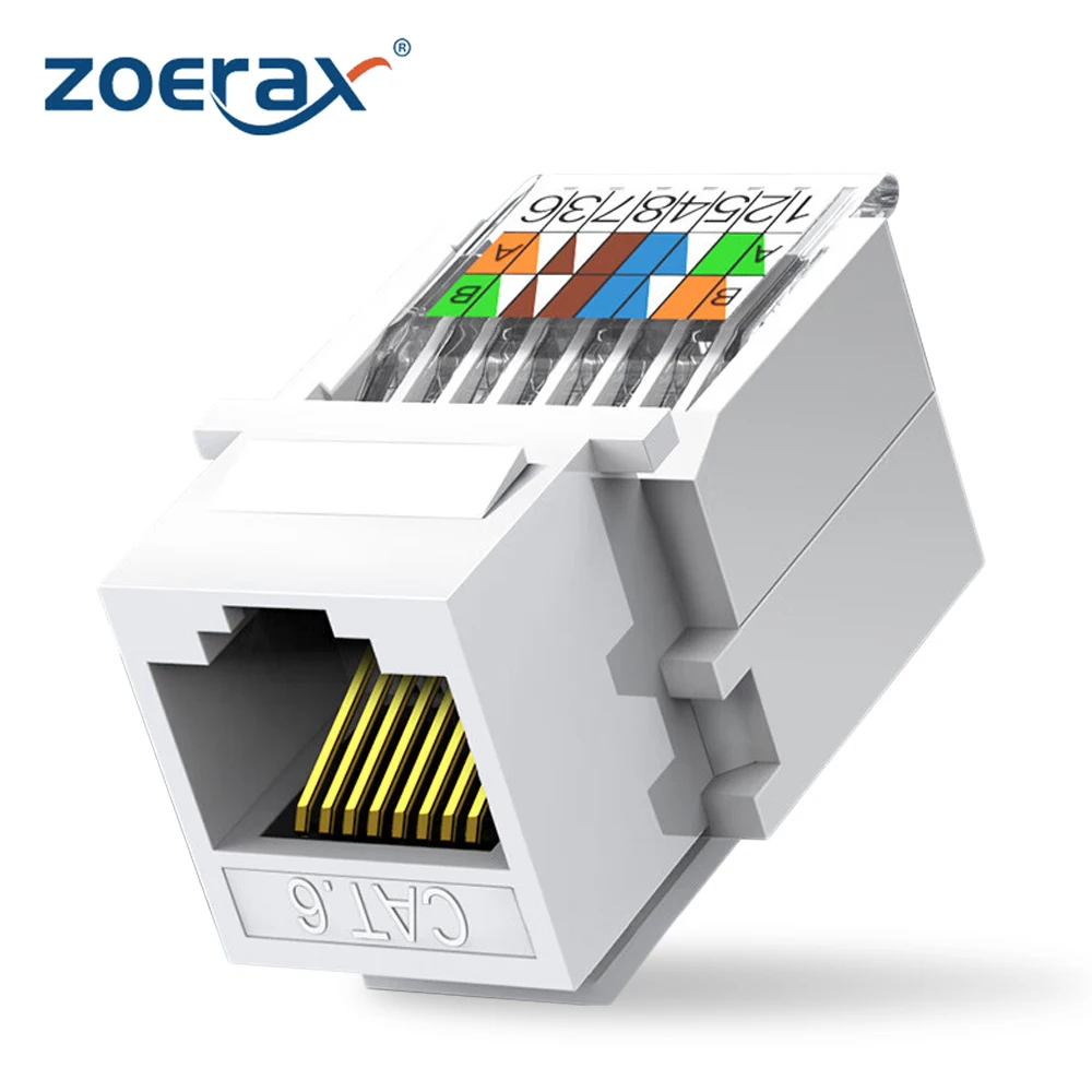 Модульный соединитель ZOERAX Cat6 Cat5e, 10 шт. в упаковке, без инструментов, RJ45 Keystone Jack, список UL, не требует отверстий, белый