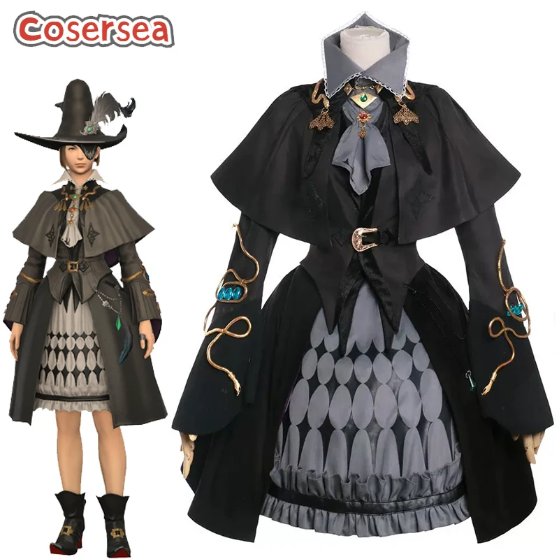 Cosersea Викция Косплей Костюм Игра FFXIV Final Fantasy Викция Ролевая Игра Хэллоуин Женское Черное Платье Партии Костюм Экипировка Полный комплект