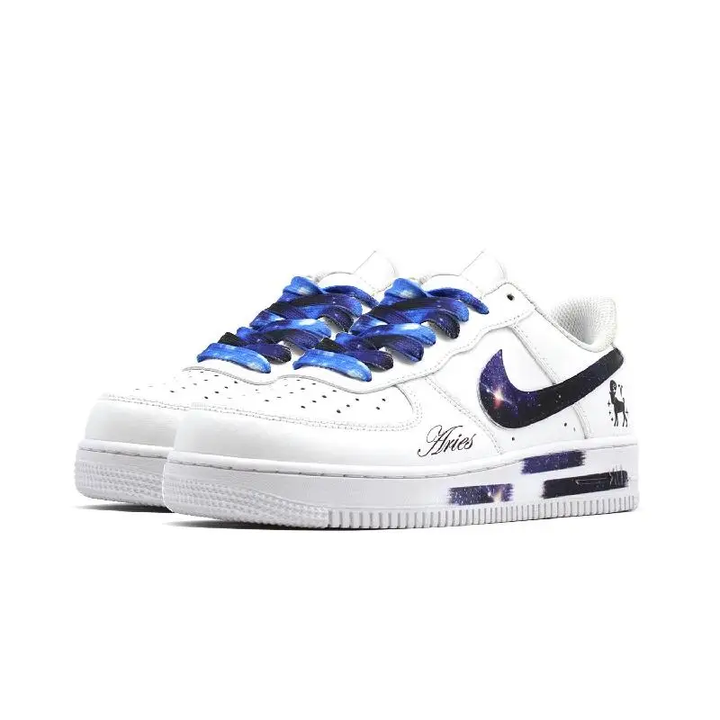 Фото 【Настроить】Nike Air Force 1 Обувь для скейтбординга Женские низкие белые/синие кроссовки DD8959-100 №3