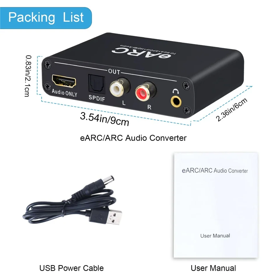 192 кГц HDMI eARC ARC аудиоэкстрактор eARC в RCA аудио конвертер цифро-аналоговый адаптер для DTS Dolby Atoms AC3 LPCM оптоволокно (art.: 3920cc6e497f4) - 3920cc6e497f4