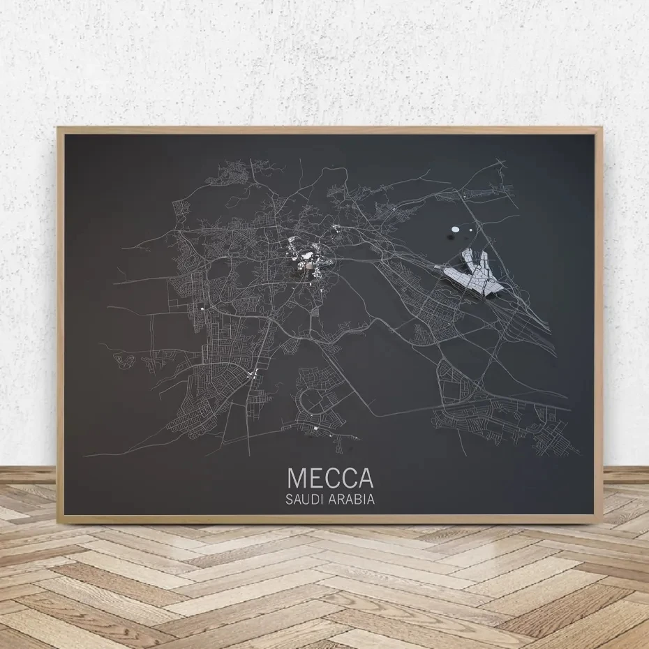 Mecca City Плакат-карта, арт-доска для фотографий Саудовской Аравии, искусство, ширина и долгота, домашний декор комнаты