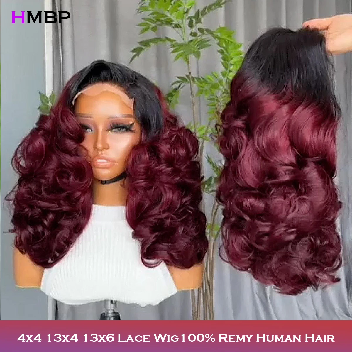 450 Плотность Bouncy Curly 99J Цвет Бесклеевой кружевной фронтальный парик Человеческие волосы Ready To Go Curly 13x4/13x6 HD Парики шнурка для женщин HMBP