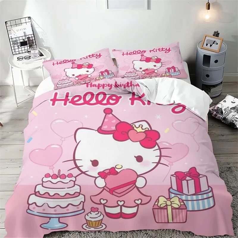 Фото Пододеяльник с мультяшным принтом Sanrio, наволочка Hello Kitty, детский подарок для мальчика, одинарный и двойной Декор для комнаты №4