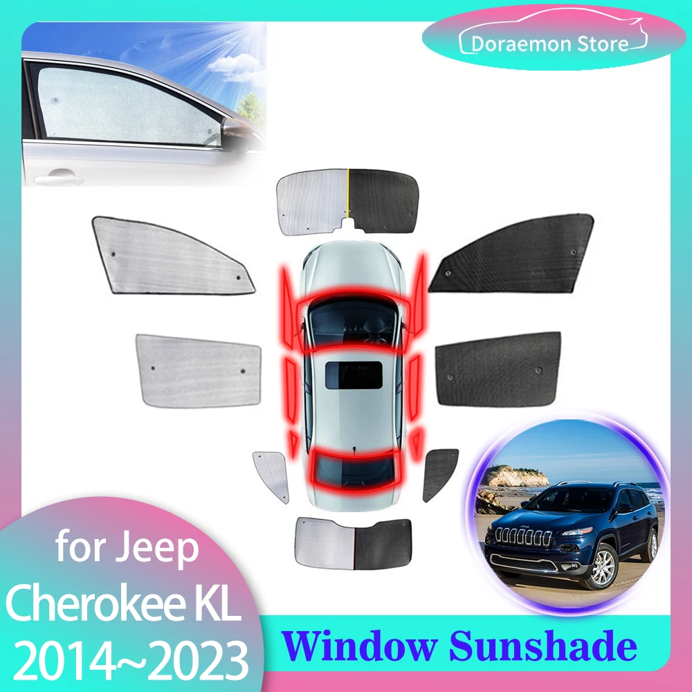 Полные Чехлы Солнцезащитные Козырьки Для Jeep Cherokee KL Latitude Limited 2014 ~ 2023 2015 2016 2017 2018 2019 2020 2021 2022 Солнцезащитный Козырек Ветровые Стекла Шторы Окна Козырек Коврик Аксессуары