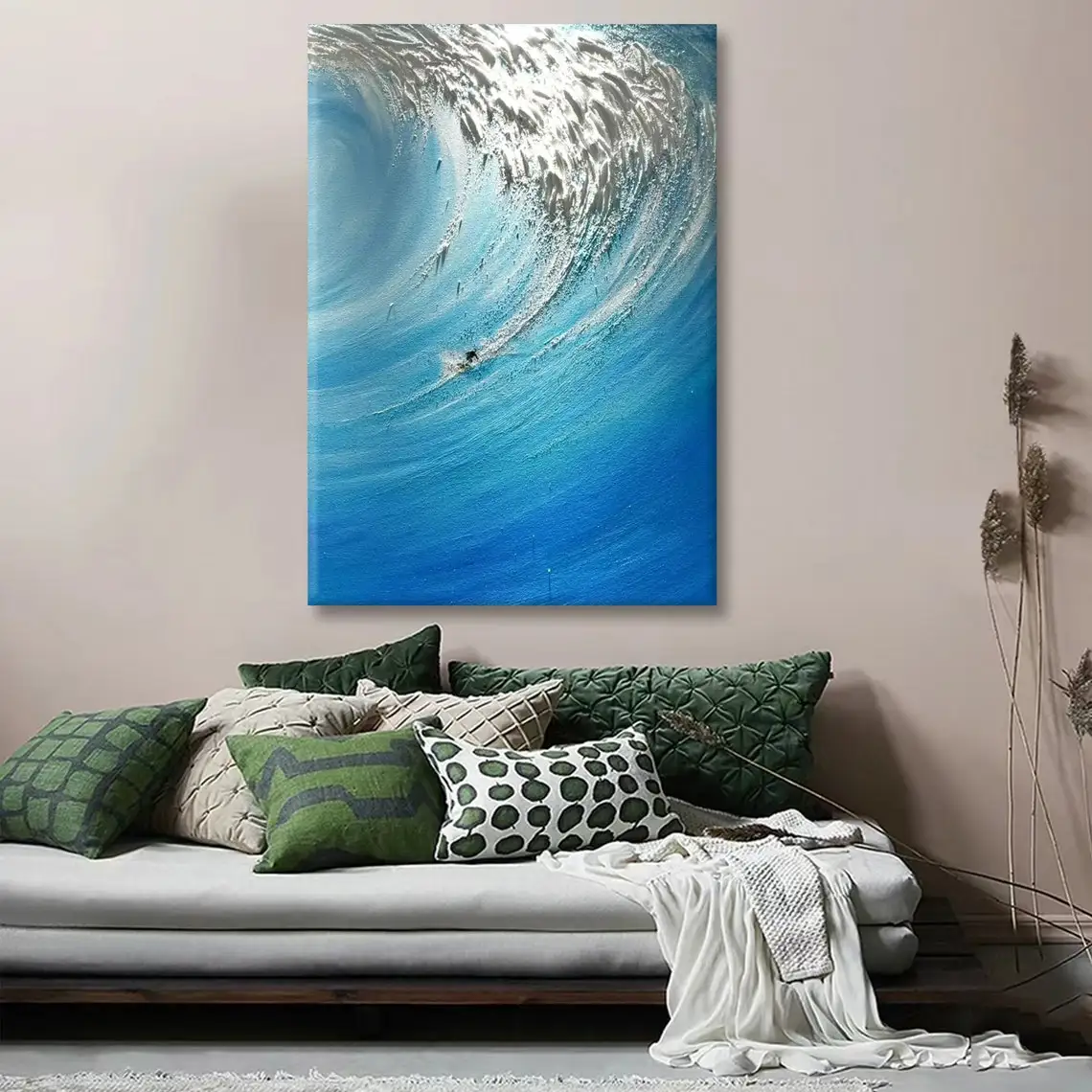 Hand-Painted Surfers Sea Sports Impasto Art Oil Painting Original Blue White Abstract Textured Painting Bright Creative Wall Art
