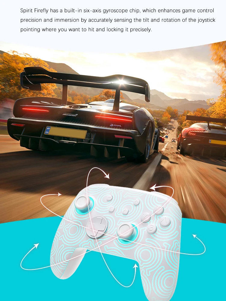 Фото Контроллер FUNLAB с белым светящимся узором Pro, совместимый с Nintendo Switch 1/2 OLED/Lite/NFC/Turbo, беспроводной дистанционный геймпад с RGB №3