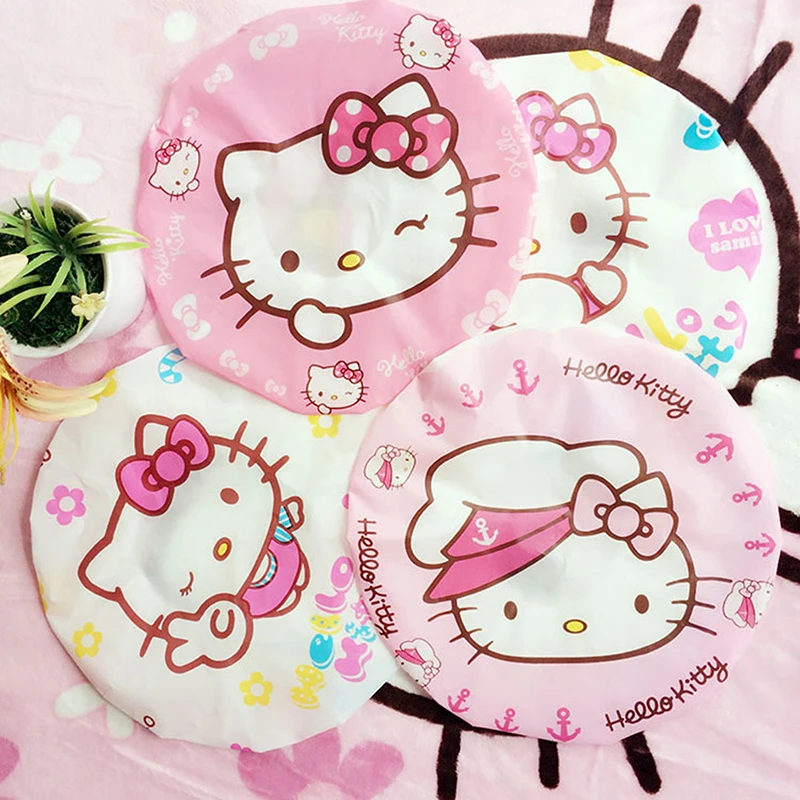 Фото Детская утолщенная большая шапочка для ухода за кожей Sanrio, Hello Kitty Melody, водонепроницаемая шапочка, инструменты для купания №2