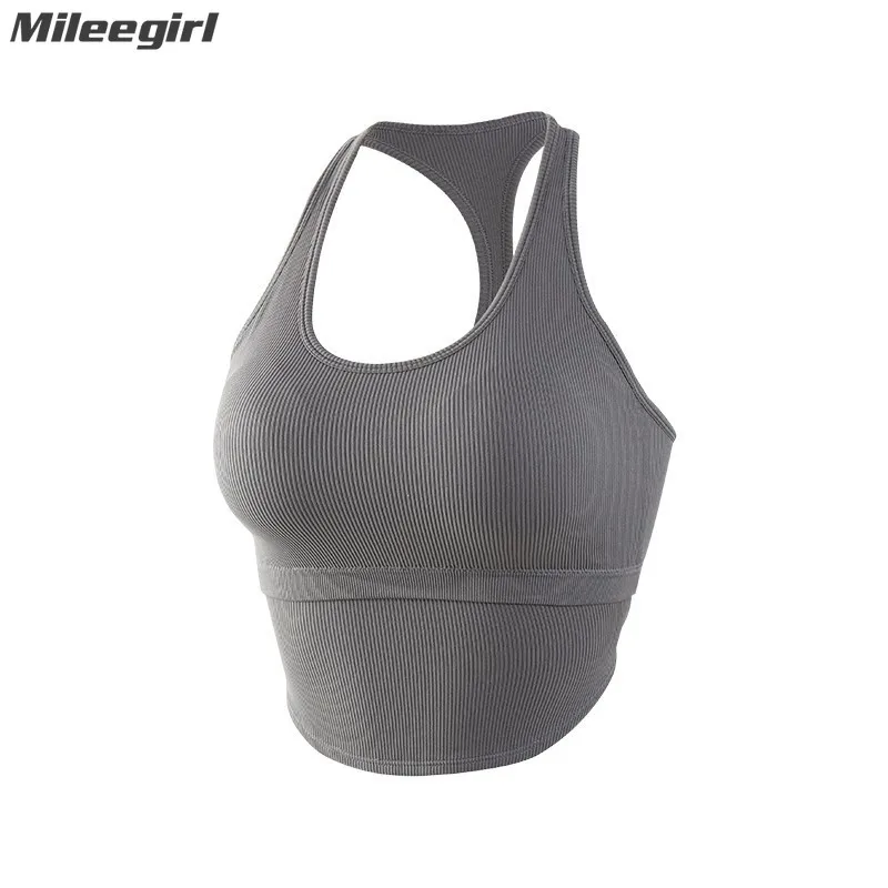 Женский бюстгальтер для йоги Mileegirl Racer с мягкой подкладкой, спортивные укороченные топы в рубчик для тренажерного зала и фитнеса, быстросохнущий жилет для тренировок и бега