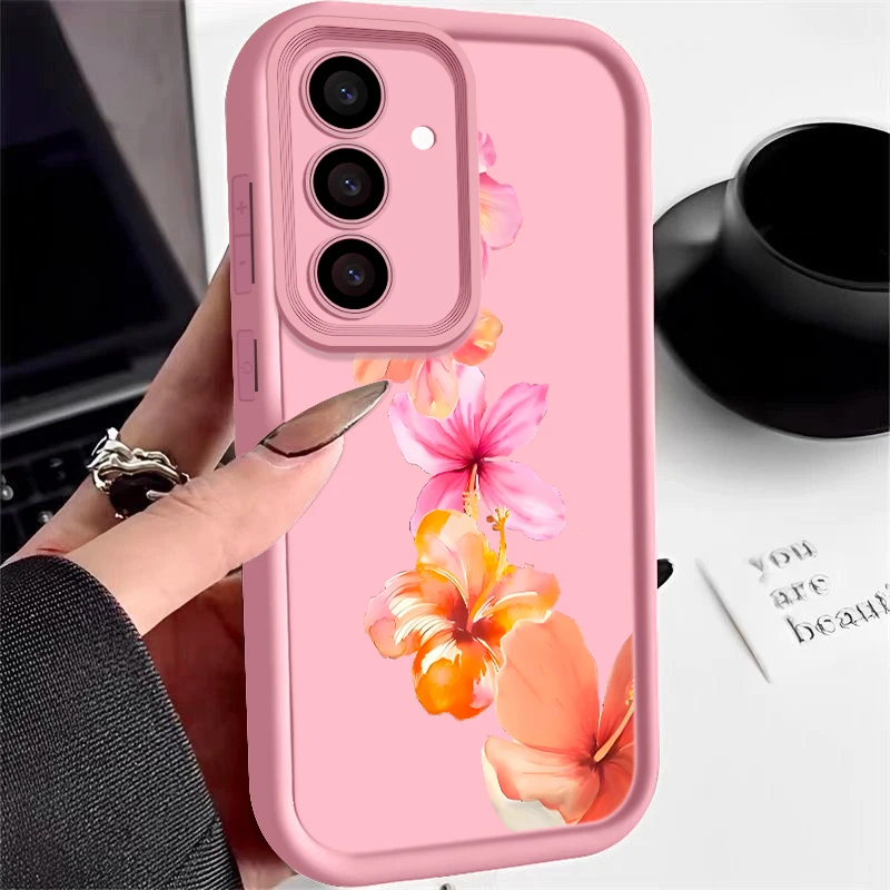 Розовый чехол для телефона с цветочным принтом Hibiscus для Samsung Galaxy S25 Edge S24 FE S23 S22 Ultra Plus A17 A56 A16 A36 A15 A55 A54 5G Soft Cover