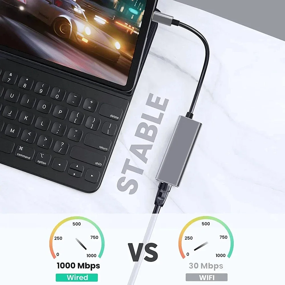 Фото Проводной адаптер USB 3.0 типа C USB к Rj45 Lan Ethernet, 1000 Мбит/с, сетевая карта RTL8153 для ПК, Macbook, ноутбука, Windows 10/11 №3